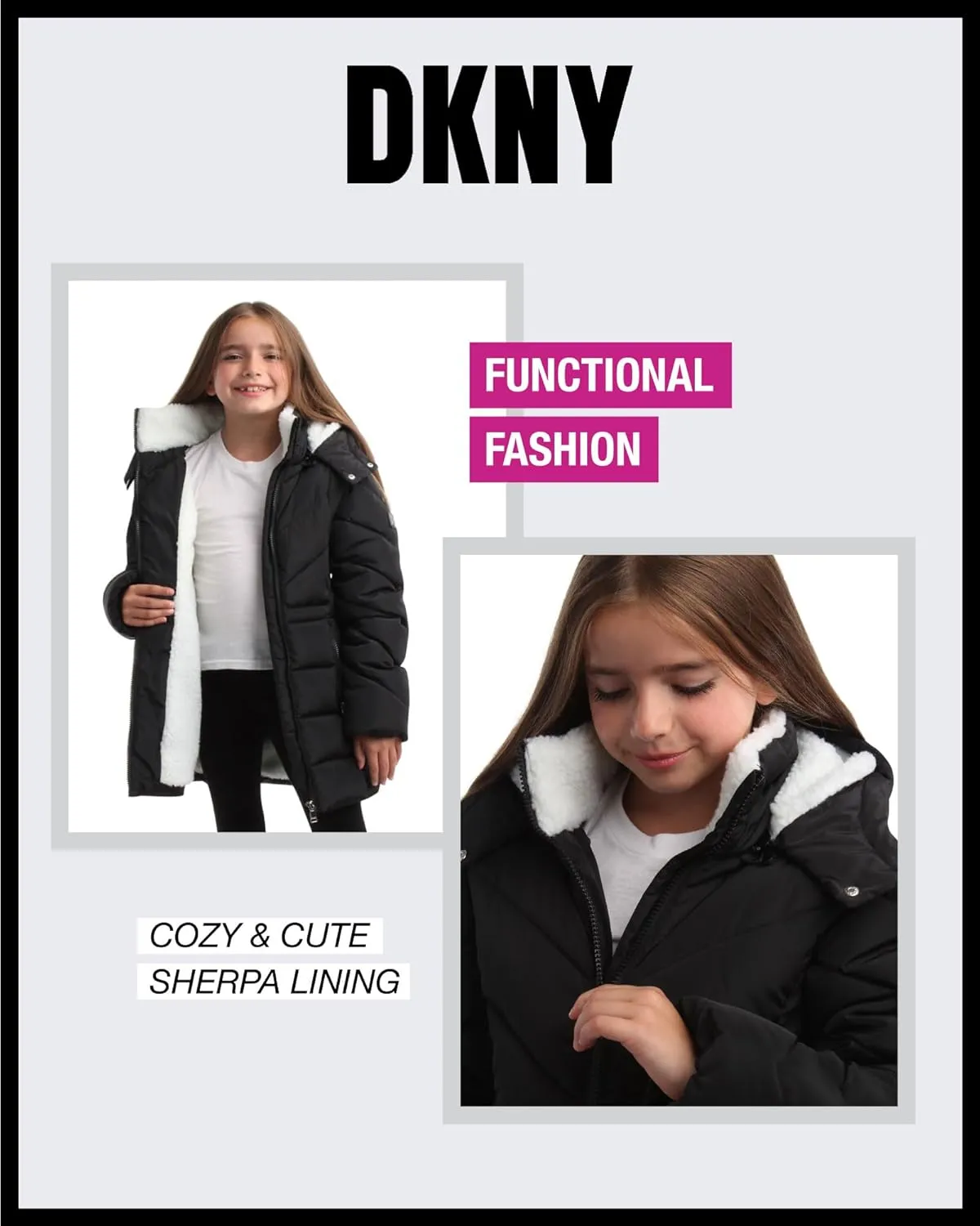 DKNY Girls’ Winter Coat – Heavyweight Anorak Puffer Coat with Cinched Waist – Sherpa Lined Insulated Jacket for Girls (4-16)