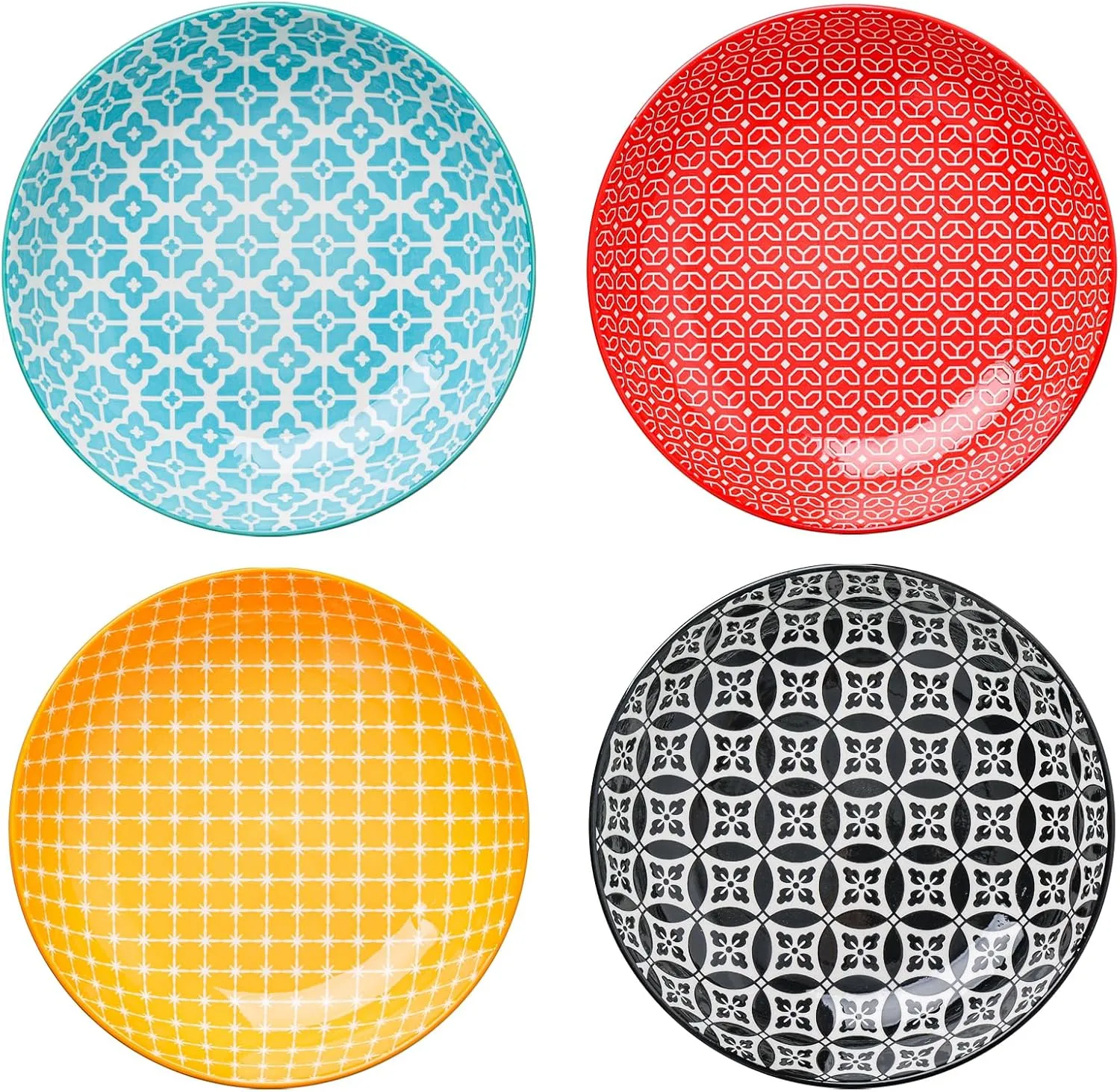 DOWAN 8.5" Vibrant Pasta, Salad & Soup Serving Bowls Set of 4, Embossed Large Porcelain Ceramic, Microwave, Oven & Dishwasher Safe, Bonita Design Perfect for Daily Dining, Family Gatherings, Party