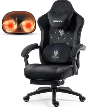 Dowinx Fabric Gaming Chair with Heated Massage Lumbar Support, Gamer Chairs for Adults, Big and Tall Game Chair with Pocket Spring Cushion and Footrest, Recliner High Back Chairs for Adult,Black