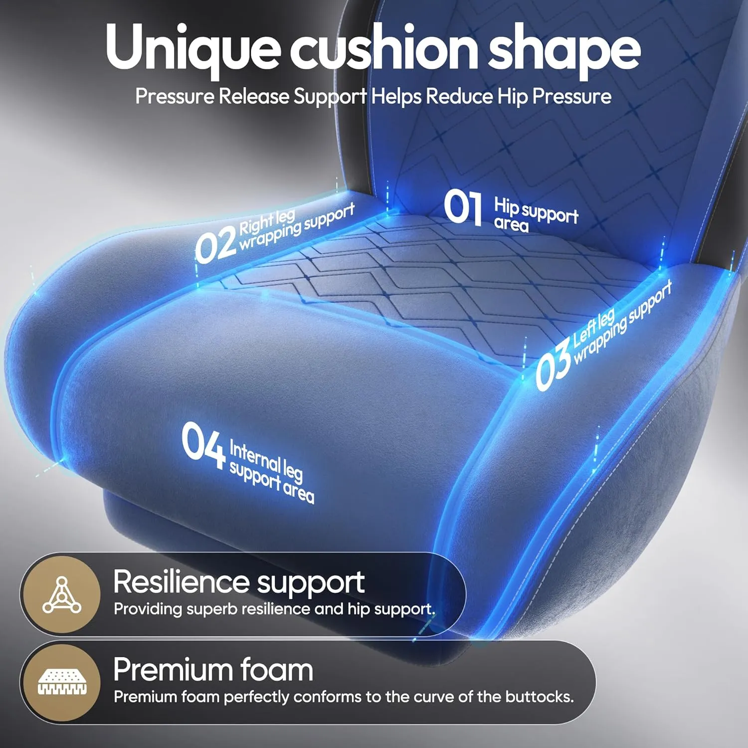 Dowinx Fabric Gaming Chair with Heated Massage Lumbar Support, Gamer Chairs for Adults, Big and Tall Game Chair with Pocket Spring Cushion and Footrest, Recliner High Back PC Chairs for Adult,Blue