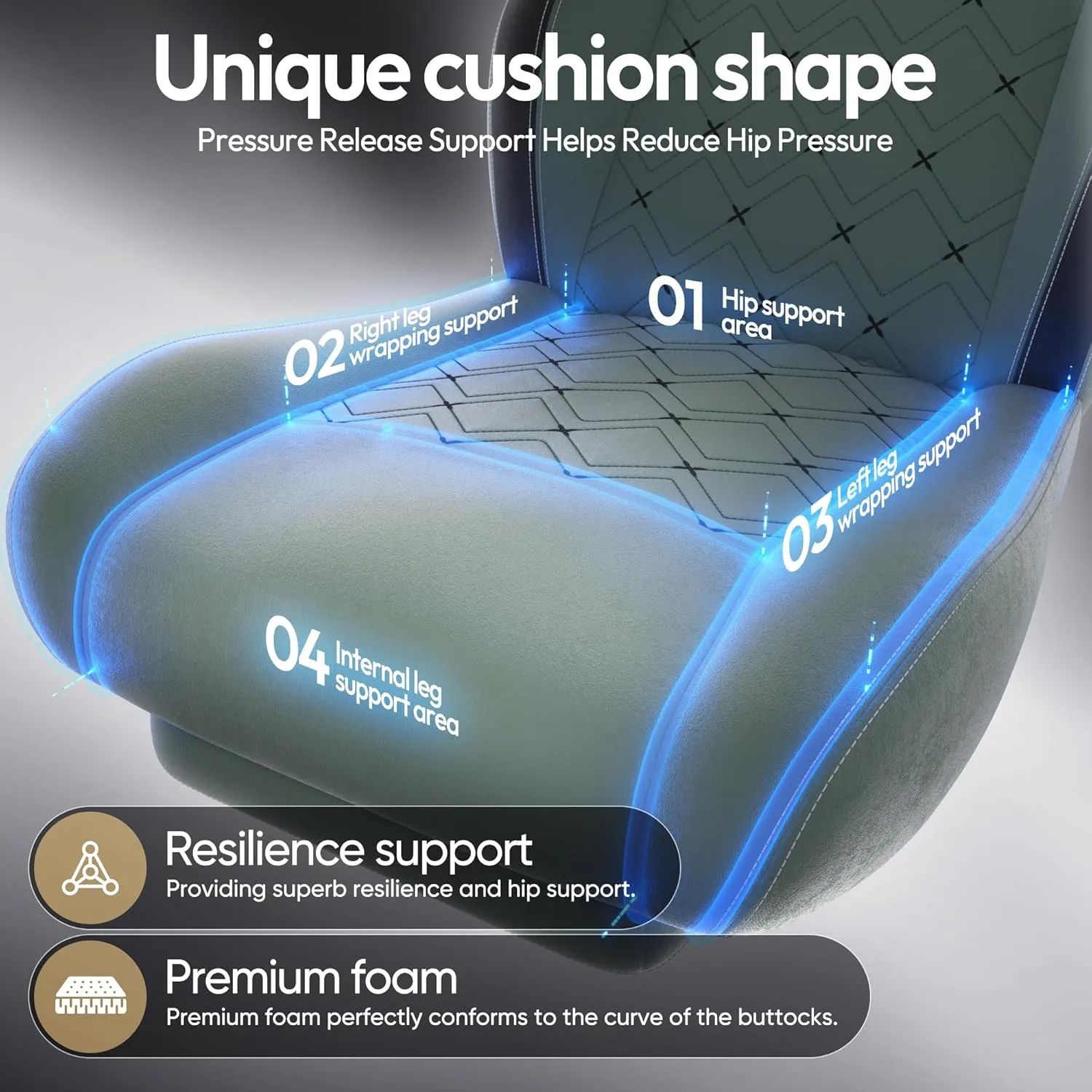 Dowinx Fabric Gaming Chair with Heated Massage Lumbar Support, Gamer Chairs for Adults, Big and Tall Game Chair with Pocket Spring Cushion and Footrest, Recliner High Back PC Chairs for Adult,Green