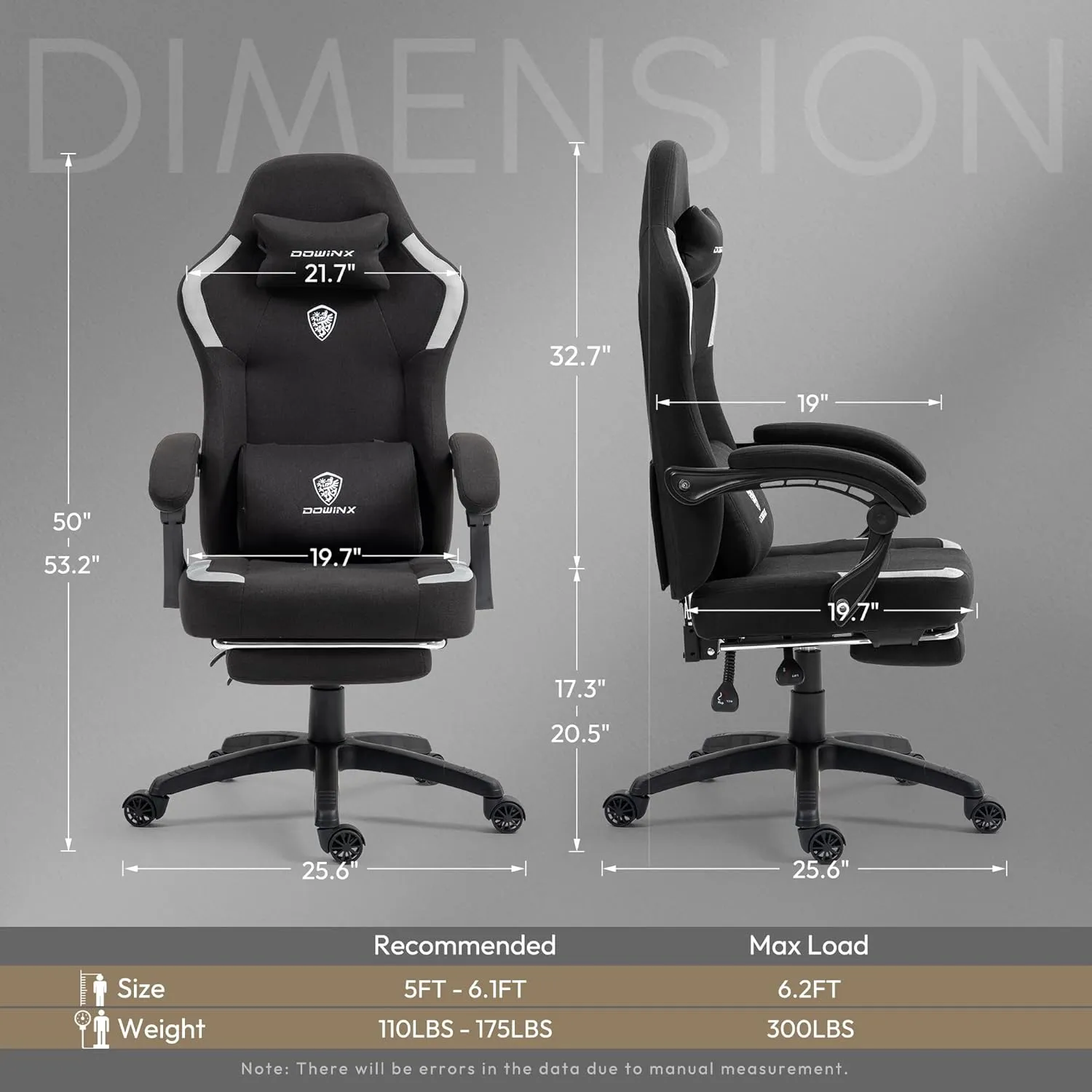 Dowinx Fabric Gaming Chair with Pocket Spring Cushion,Breathable Computer Chair with Massage Lumbar Support and Footrest,High Back Game Office Chair for Adult,Black