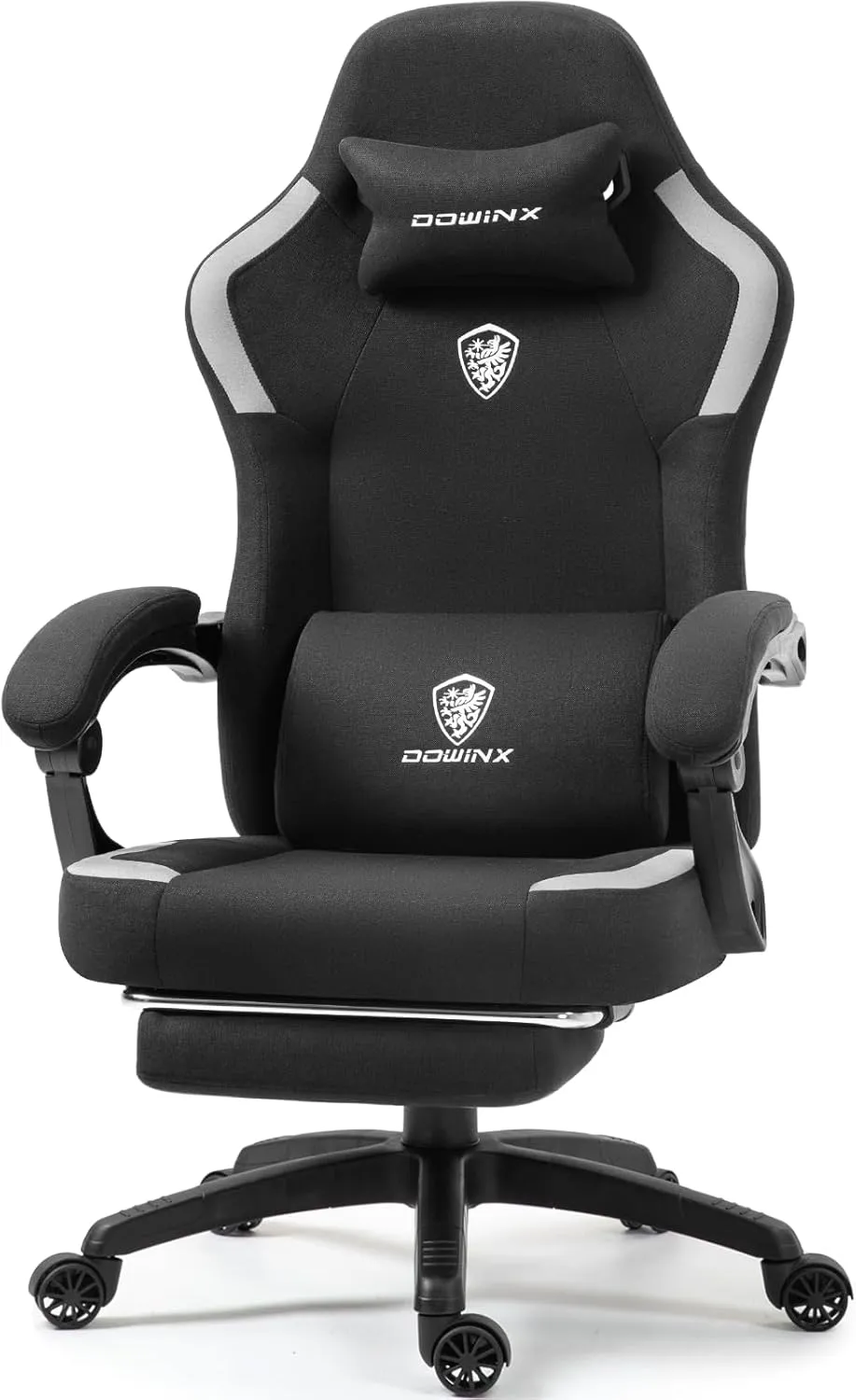 Dowinx Fabric Gaming Chair with Pocket Spring Cushion,Breathable Computer Chair with Massage Lumbar Support and Footrest,High Back Game Office Chair for Adult,Black
