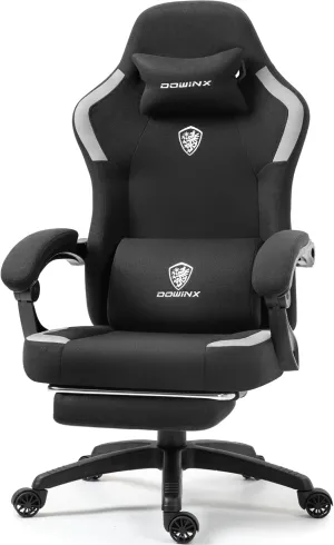 Dowinx Fabric Gaming Chair with Pocket Spring Cushion,Breathable Computer Chair with Massage Lumbar Support and Footrest,High Back Game Office Chair for Adult,Black