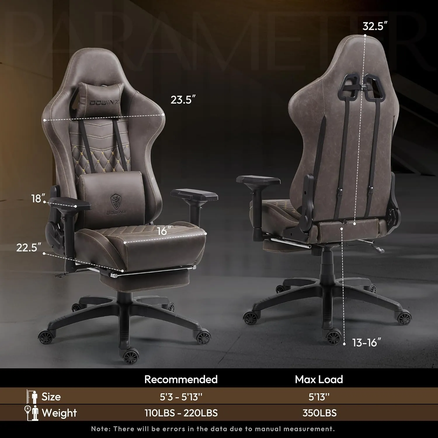 Dowinx Gaming Chair Big and Tall, Ergonomic Computer Chair with 4D Armrests and Footrest Massage Lumbar Support, High Back Comfortable Gamer Chair for Adults 350Lbs PU Leather for Office Game, Brown