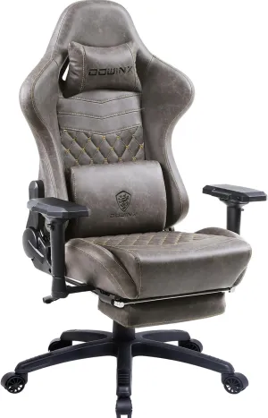Dowinx Gaming Chair Big and Tall, Ergonomic Computer Chair with 4D Armrests and Footrest Massage Lumbar Support, High Back Comfortable Gamer Chair for Adults 350Lbs PU Leather for Office Game, Brown