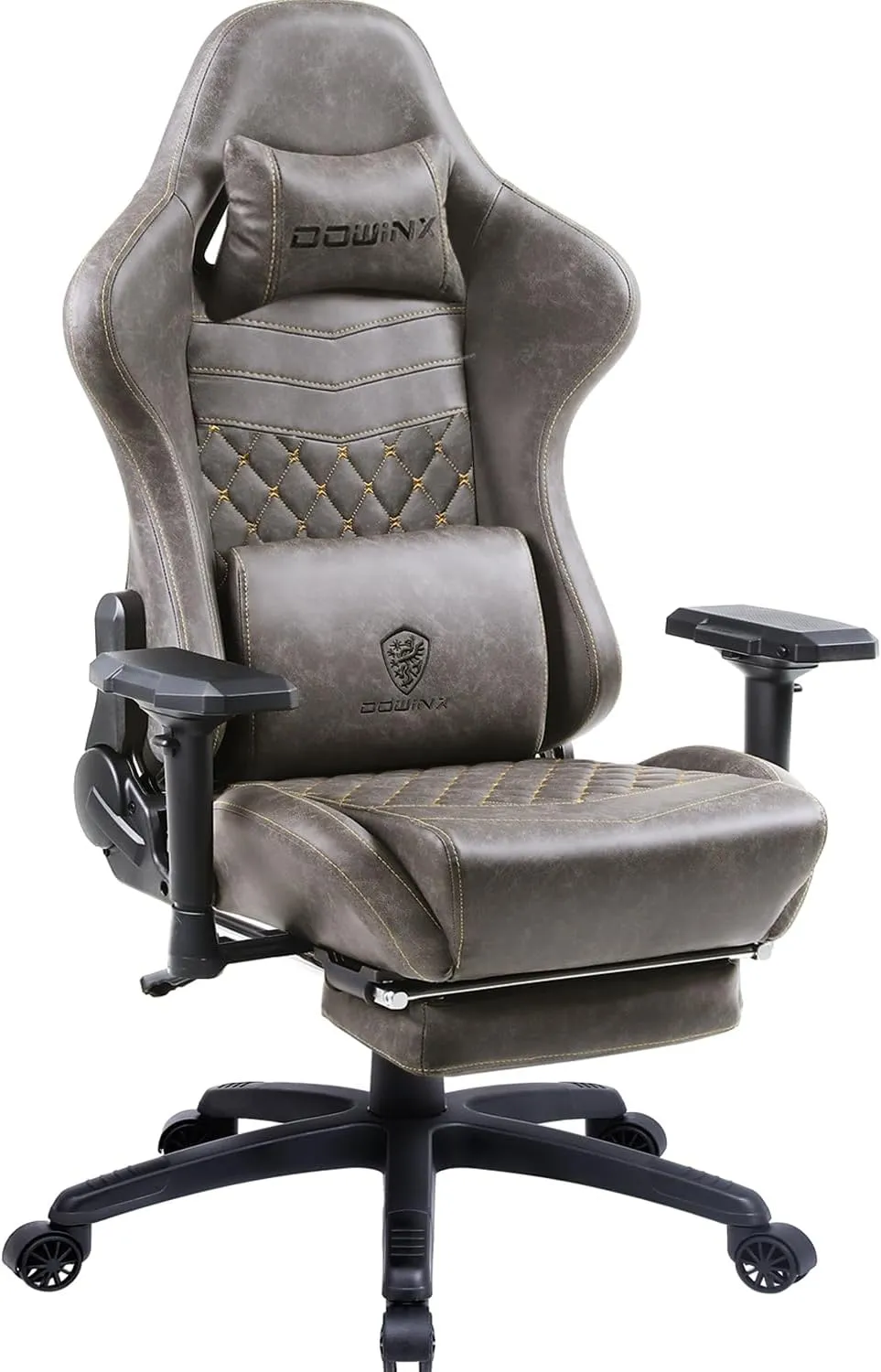 Dowinx Gaming Chair Big and Tall, Ergonomic Computer Chair with 4D Armrests and Footrest Massage Lumbar Support, High Back Comfortable Gamer Chair for Adults 350Lbs PU Leather for Office Game, Brown