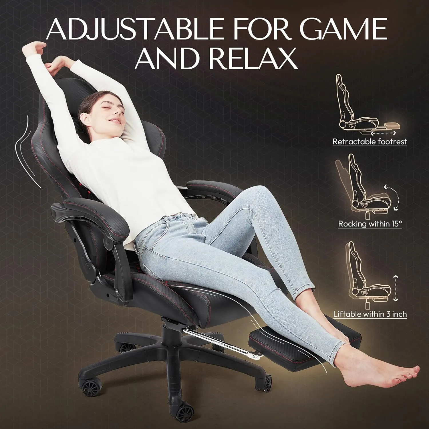 Dowinx Gaming Chair Big and Tall, Ergonomic Gamer Chair for Adults with Footrest, High Back Comfortable Computer Chair Massage Lumbar Support 350Lbs PU Leather for Office Game, Black