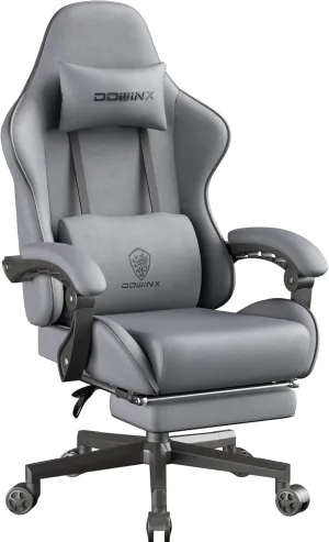Dowinx Gaming Chair Fabric Big and Tall with Pocket Spring Cushion, Massage Game Chair Cloth with Headrest, Ergonomic Computer Chair with Footrest 350LBS, Grey