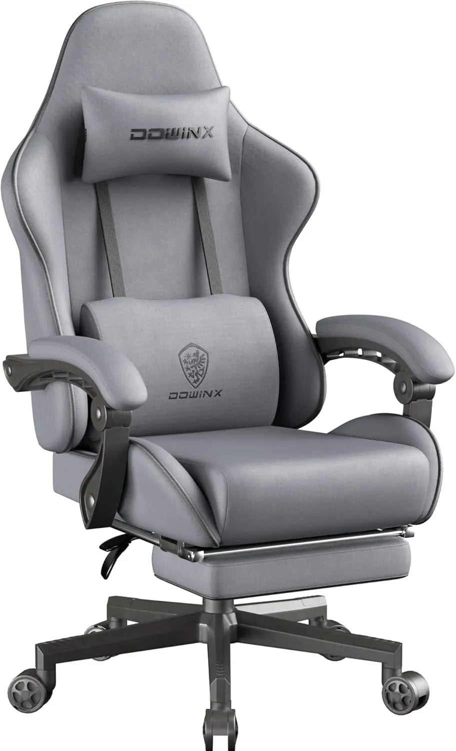 Dowinx Gaming Chair Fabric Big and Tall with Pocket Spring Cushion, Massage Game Chair Cloth with Headrest, Ergonomic Computer Chair with Footrest 350LBS, Grey