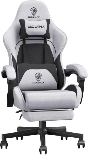 Dowinx Gaming Chair Fabric with Coil Spring Cushion, Ergonomic Game Chair for Adults with Footrest and Massage Lumbar Support, Cloth Computer Office Chair 290LBS, Black Grey