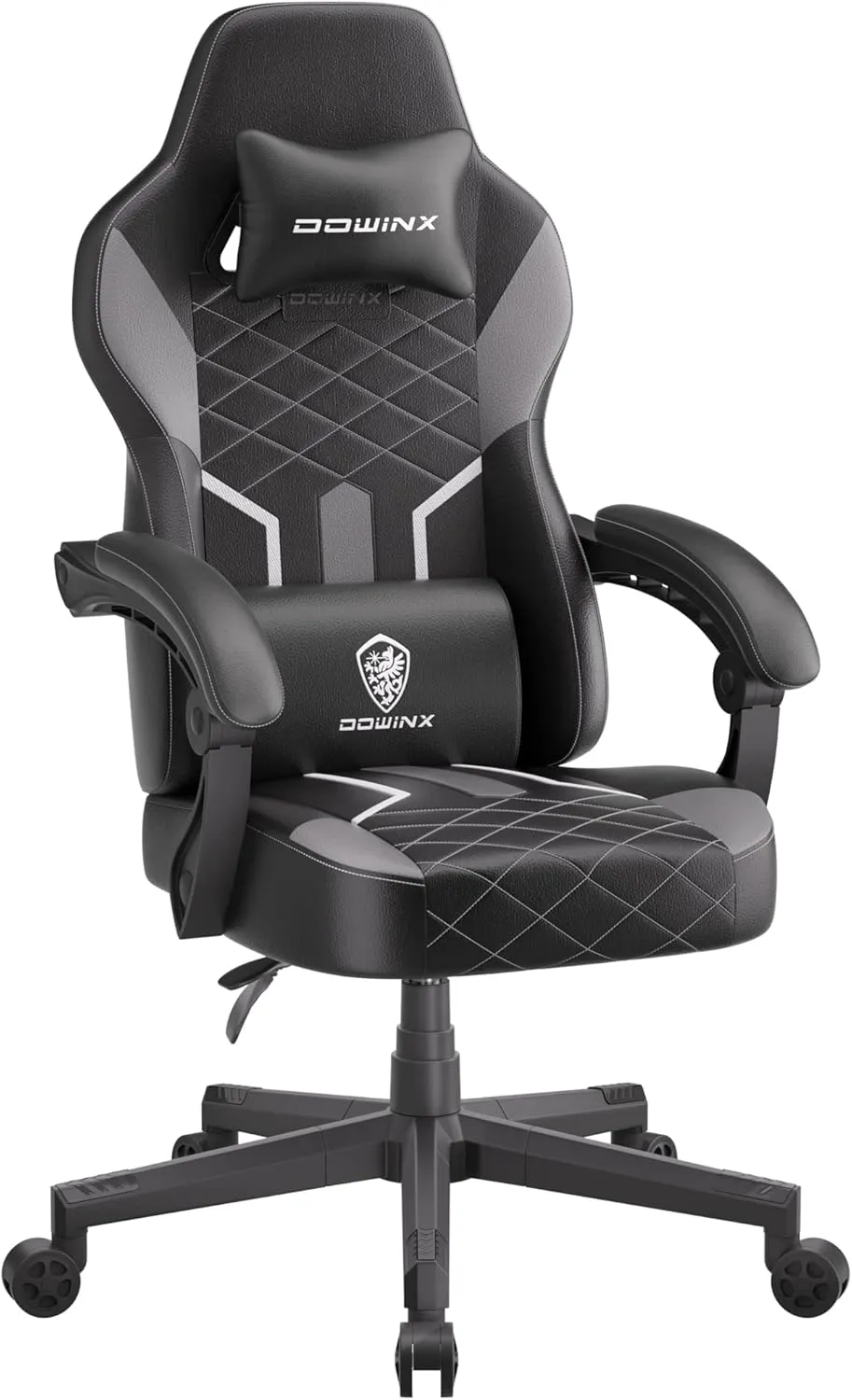 Dowinx Gaming Chair with Pocket Spring Cushion, Ergonomic Computer Chair High Back, Reclining Game Chair Pu Leather 350LBS, Grey