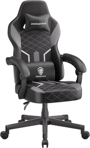 Dowinx Gaming Chair with Pocket Spring Cushion, Ergonomic Computer Chair High Back, Reclining Game Chair Pu Leather 350LBS, Grey