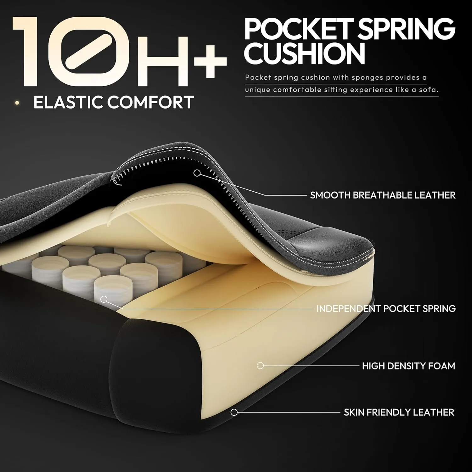 Dowinx Gaming Chair with Pocket Spring Cushion, Ergonomic Computer Chair with Massage Lumbar and Footrest for Adults, High Back Game Chair Leather for Office Gaming 300LBS, Black