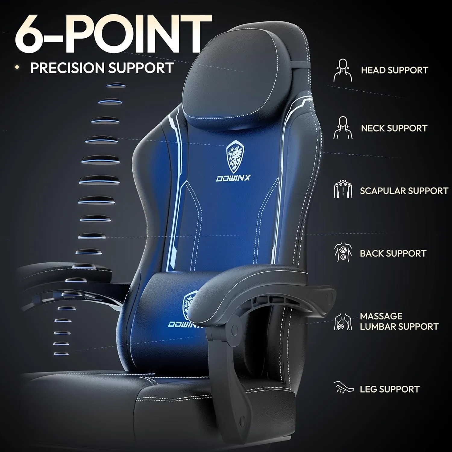 Dowinx Gaming Chair with Pocket Spring Cushion, Ergonomic Computer Chair with Massage Lumbar and Footrest for Adults, High Back Game Chair Leather for Office Gaming 300LBS, Black