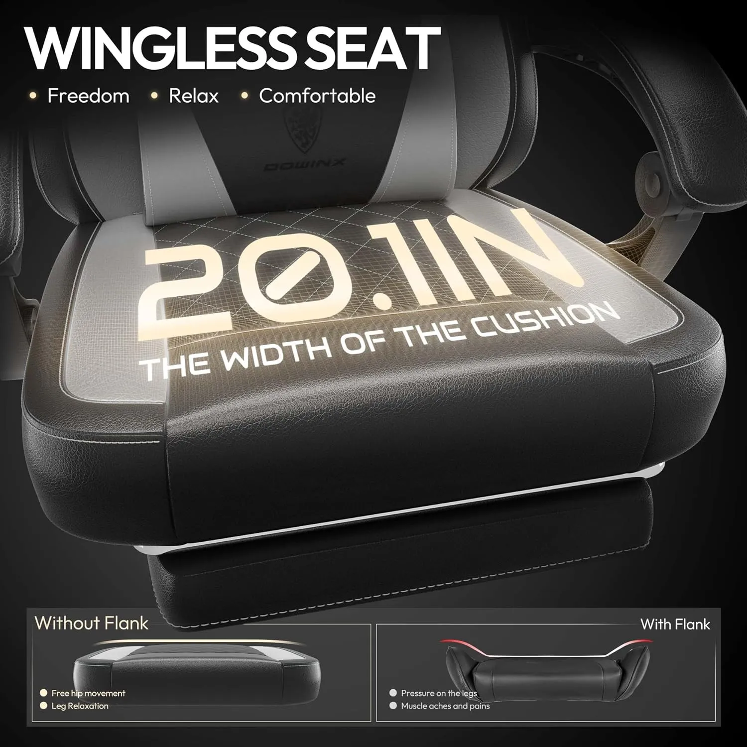 Dowinx Gaming Chair with Pocket Spring Cushion, Ergonomic Computer Chair with Massage Lumbar and Footrest for Adults, High Back Game Chair Leather for Office Gaming 300LBS, Grey New