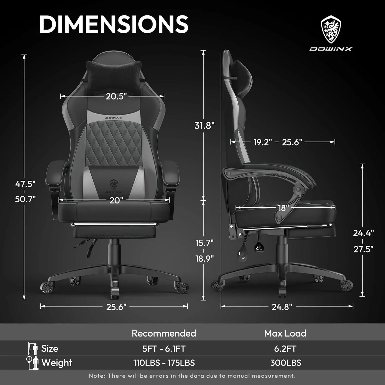 Dowinx Gaming Chair with Pocket Spring Cushion, Ergonomic Computer Chair with Massage Lumbar and Footrest for Adults, High Back Game Chair Leather for Office Gaming 300LBS, Grey New