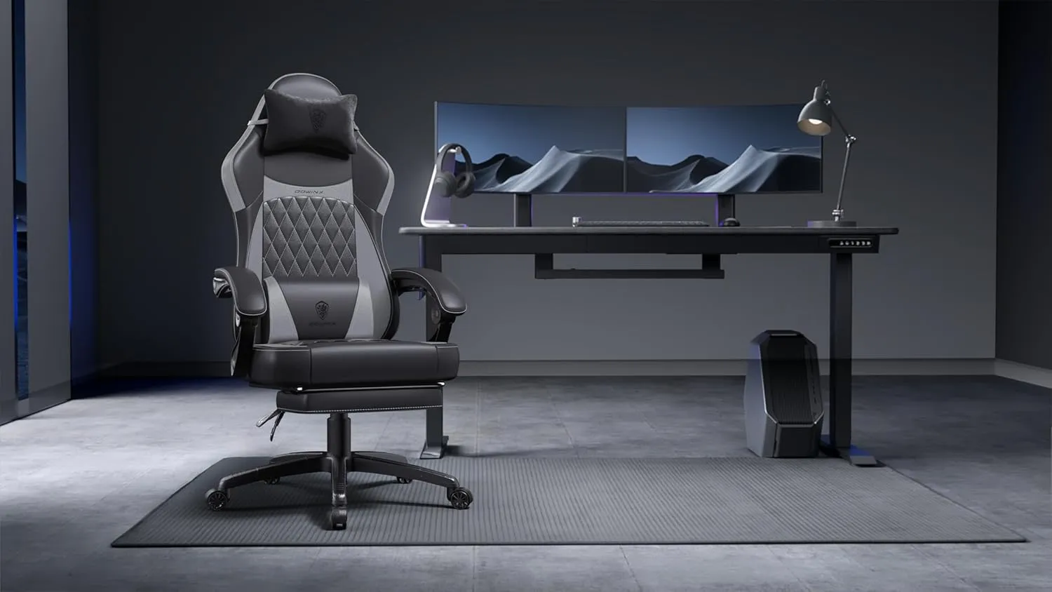 Dowinx Gaming Chair with Pocket Spring Cushion, Ergonomic Computer Chair with Massage Lumbar and Footrest for Adults, High Back Game Chair Leather for Office Gaming 300LBS, Grey New