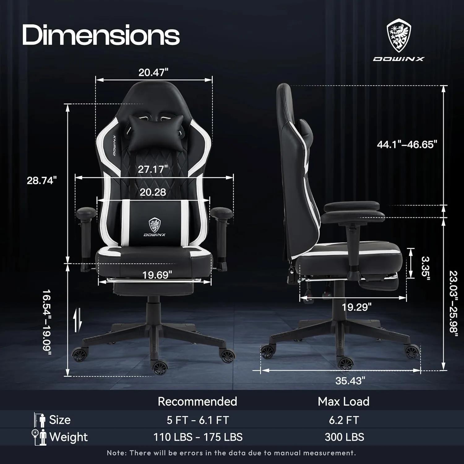 Dowinx Gaming Chair with Pocket Spring Cushion, Massage Gamer Chair Pu Leather with Lumbar Support, Ergonomic Computer Office with Footrest 300lbs for Adult, Black White