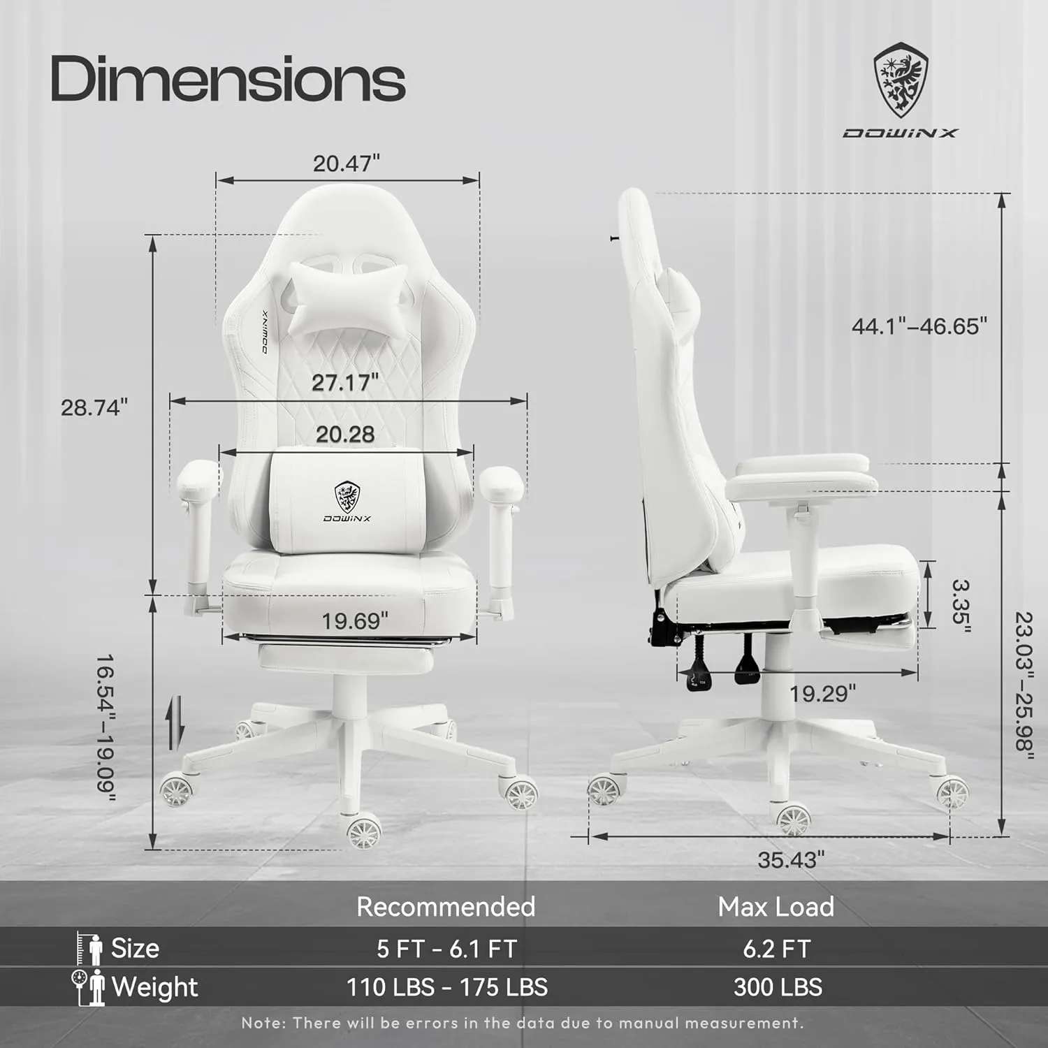 Dowinx Gaming Chair with Pocket Spring Cushion, Massage Gamer Chair Pu Leather with Lumbar Support, Ergonomic Computer Office with Footrest 300lbs for Adult, White