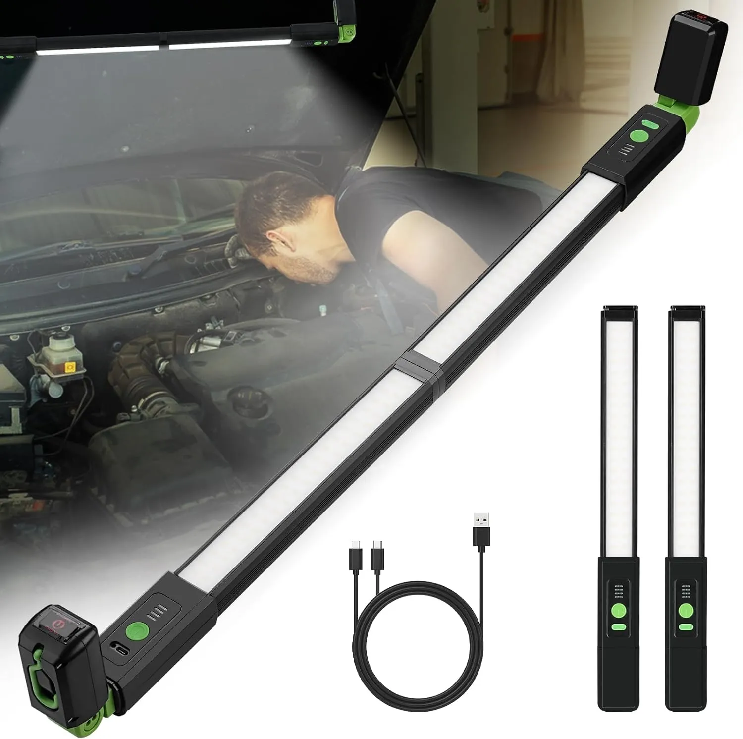 Durapower LED Rechargable Work Light, 4400mAh Magnetic Light bar with Hooks, Underhood Work Light for Car Repairing Inspection Garage Workshop Emergency
