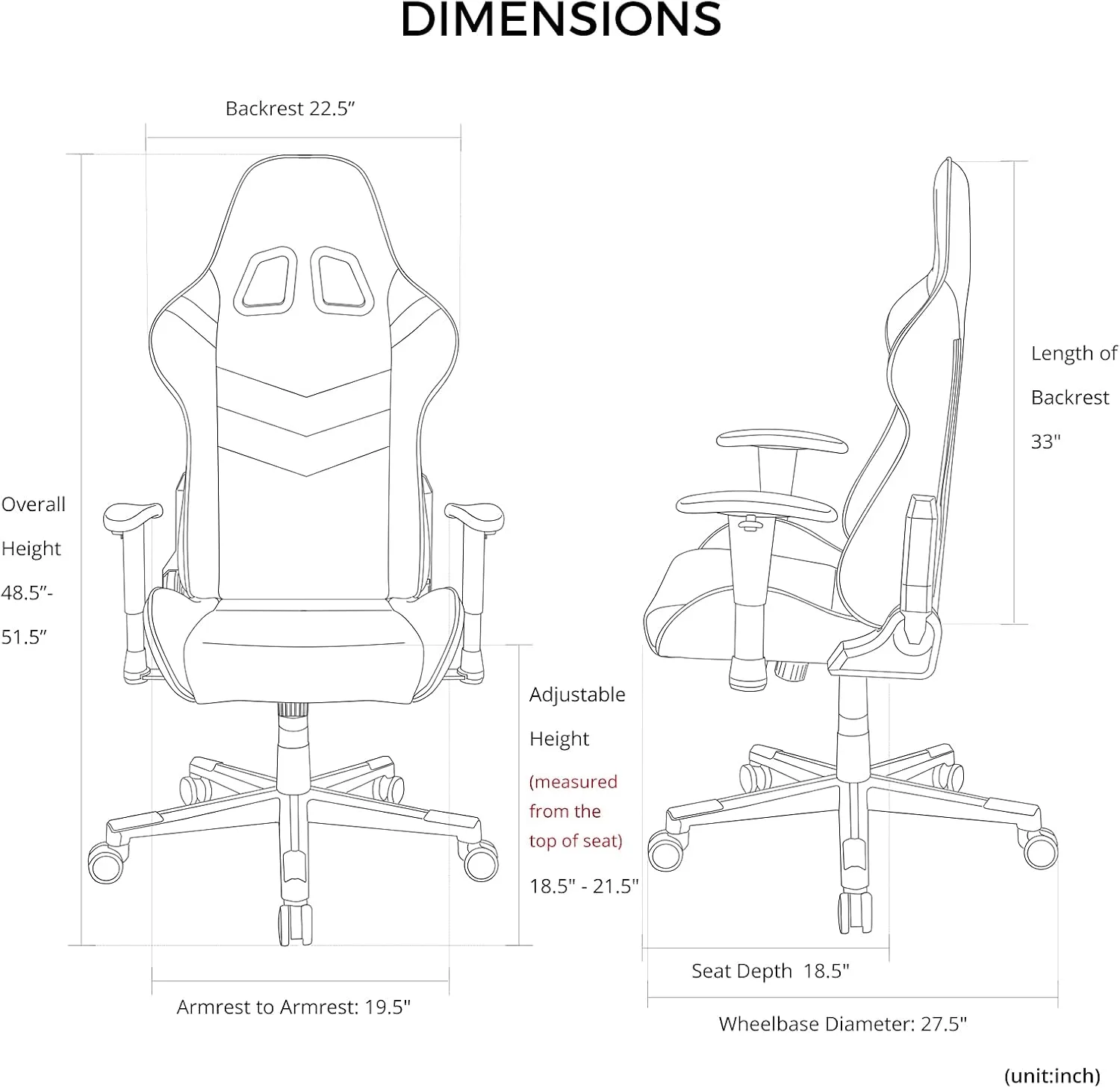 DXRacer P Series Gaming Chair, Premium PVC Leather Racing Style Office Computer Seat Recliner with Ergonomic Headrest and Lumbar Support, Black and Red