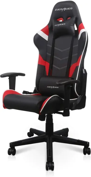 DXRacer P Series Gaming Chair, Premium PVC Leather Racing Style Office Computer Seat Recliner with Ergonomic Headrest and Lumbar Support, Black and Red
