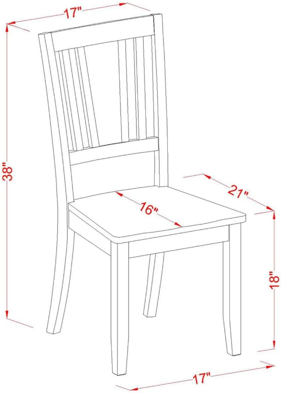 East West Furniture DUC-MAH-W Dudley Dining Room Chairs - Slat Back Wood Seat Chairs, Set of 2, Mahogany