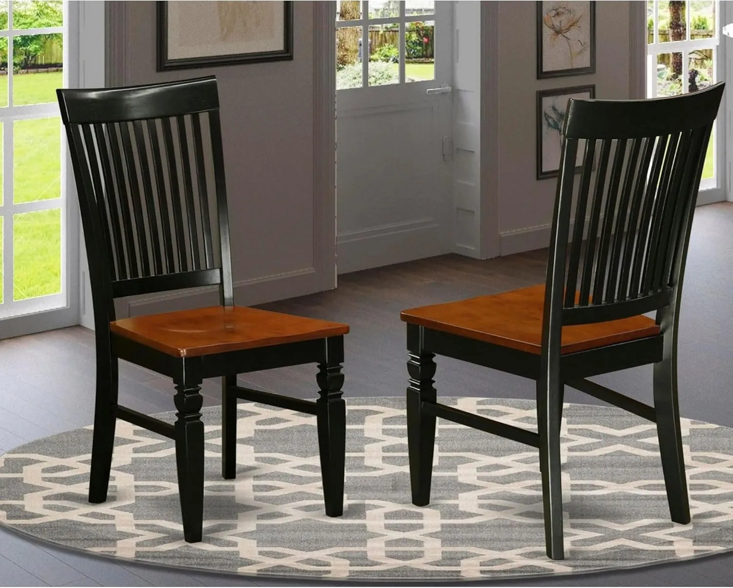 East West Furniture WEC-BCH-W Weston Dining Chairs - Slat Back Wooden Seat Chairs, Set of 2, Black & Cherry