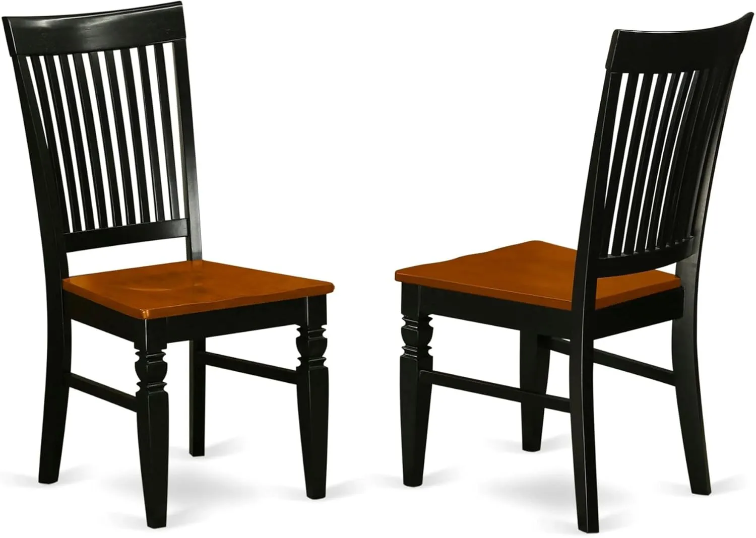 East West Furniture WEC-BCH-W Weston Dining Chairs - Slat Back Wooden Seat Chairs, Set of 2, Black & Cherry