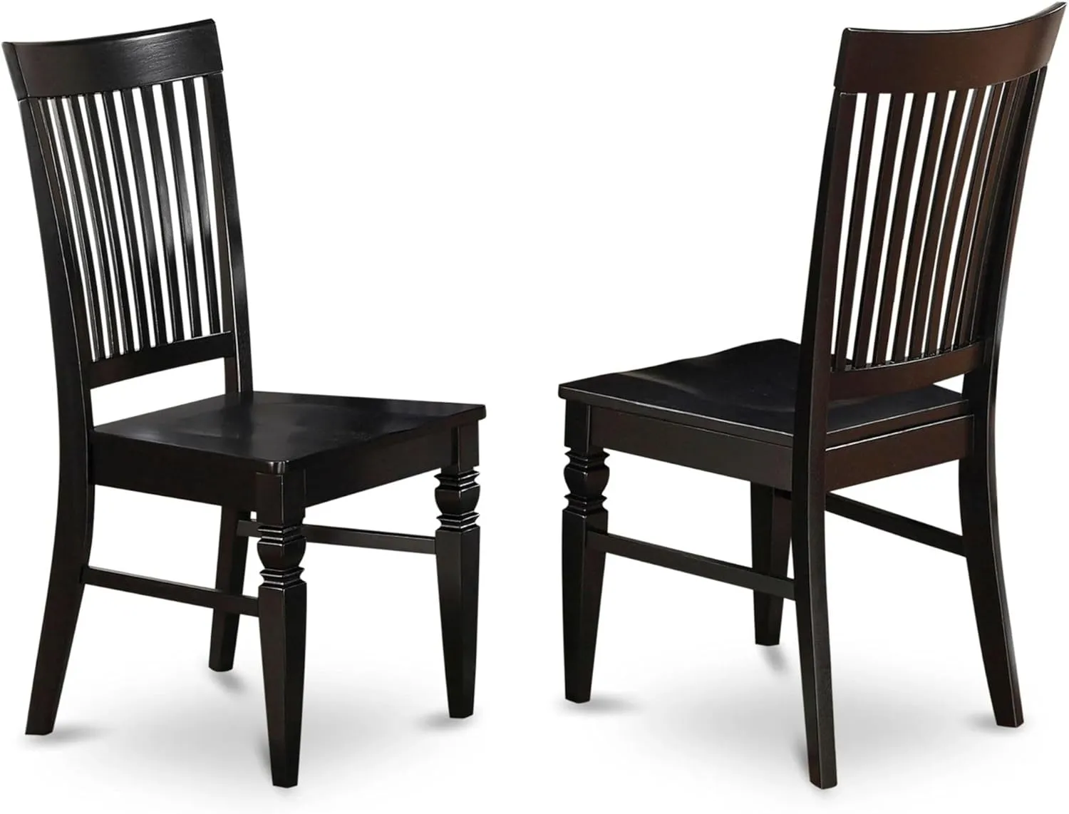 East West Furniture Weston Dining Slat Back Wood Seat Kitchen Chairs, Set of 2, WEC-BLK-W