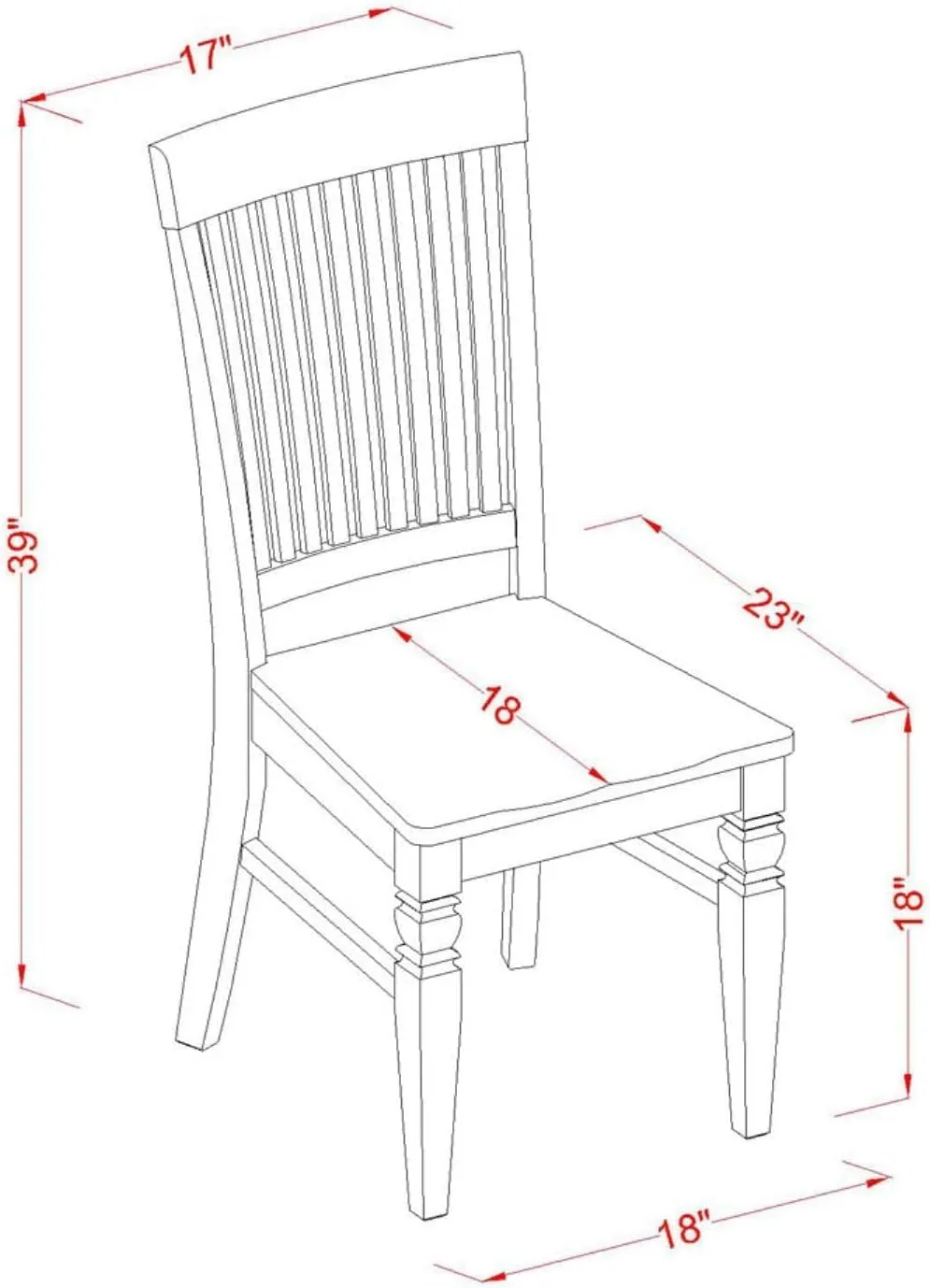 East West Furniture Weston Dining Slat Back Wood Seat Kitchen Chairs, Set of 2, WEC-BLK-W