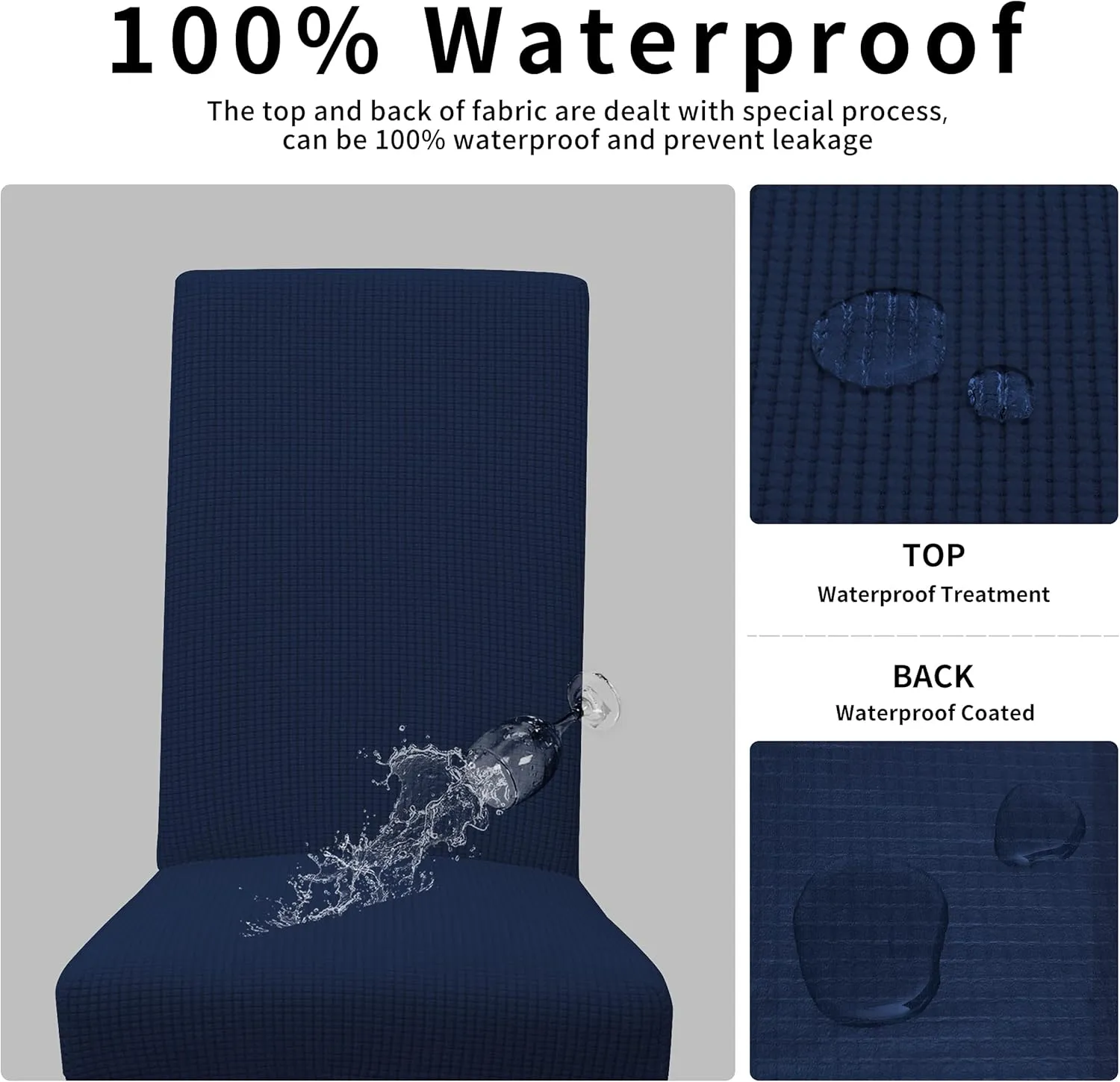 Easy-Going 100% Waterproof Dining Room Chair Cover Set of 6, Stretch Jacquard Parson Chair Slipcover Removable Washable Chair Protector for Home, Restaurant, Banquet (Large, Navy