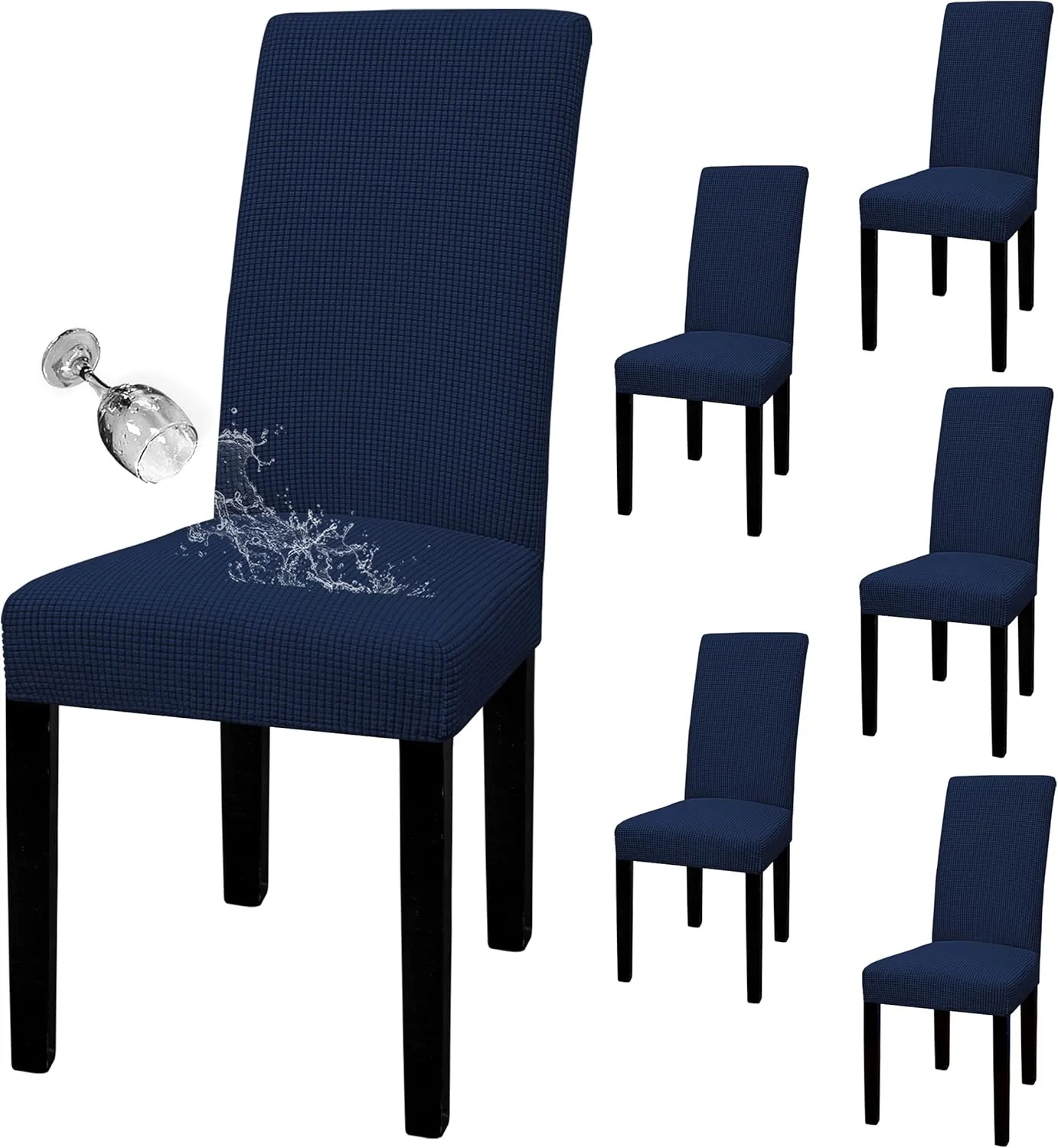 Easy-Going 100% Waterproof Dining Room Chair Cover Set of 6, Stretch Jacquard Parson Chair Slipcover Removable Washable Chair Protector for Home, Restaurant, Banquet (Large, Navy
