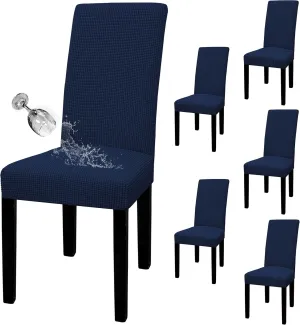 Easy-Going 100% Waterproof Dining Room Chair Cover Set of 6, Stretch Jacquard Parson Chair Slipcover Removable Washable Chair Protector for Home, Restaurant, Banquet (Large, Navy