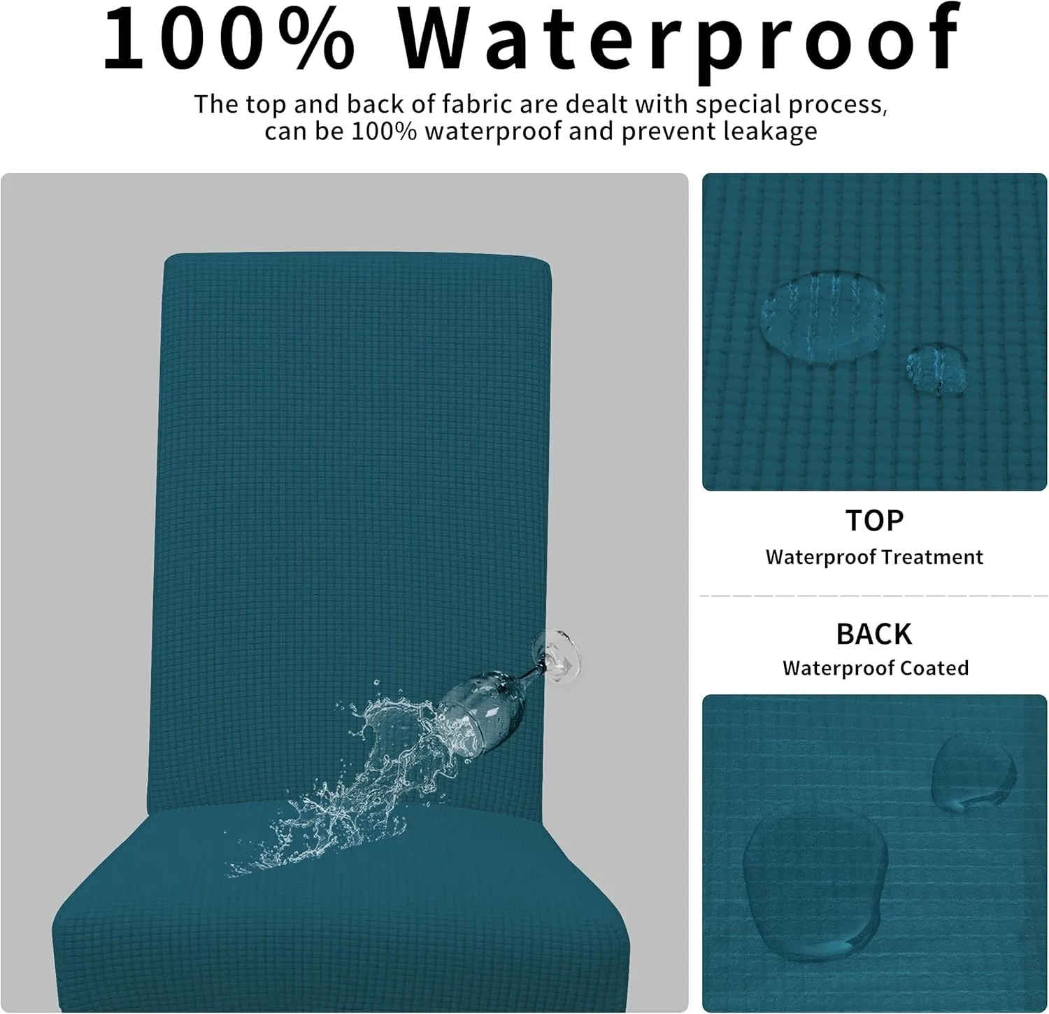 Easy-Going 100% Waterproof Dining Room Chair Cover Set of 6, Stretch Jacquard Parson Chair Slipcover Removable Washable Chair Protector for Home, Restaurant, Banquet (Large, Peacock Blue)