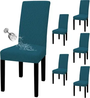 Easy-Going 100% Waterproof Dining Room Chair Cover Set of 6, Stretch Jacquard Parson Chair Slipcover Removable Washable Chair Protector for Home, Restaurant, Banquet (Large, Peacock Blue)