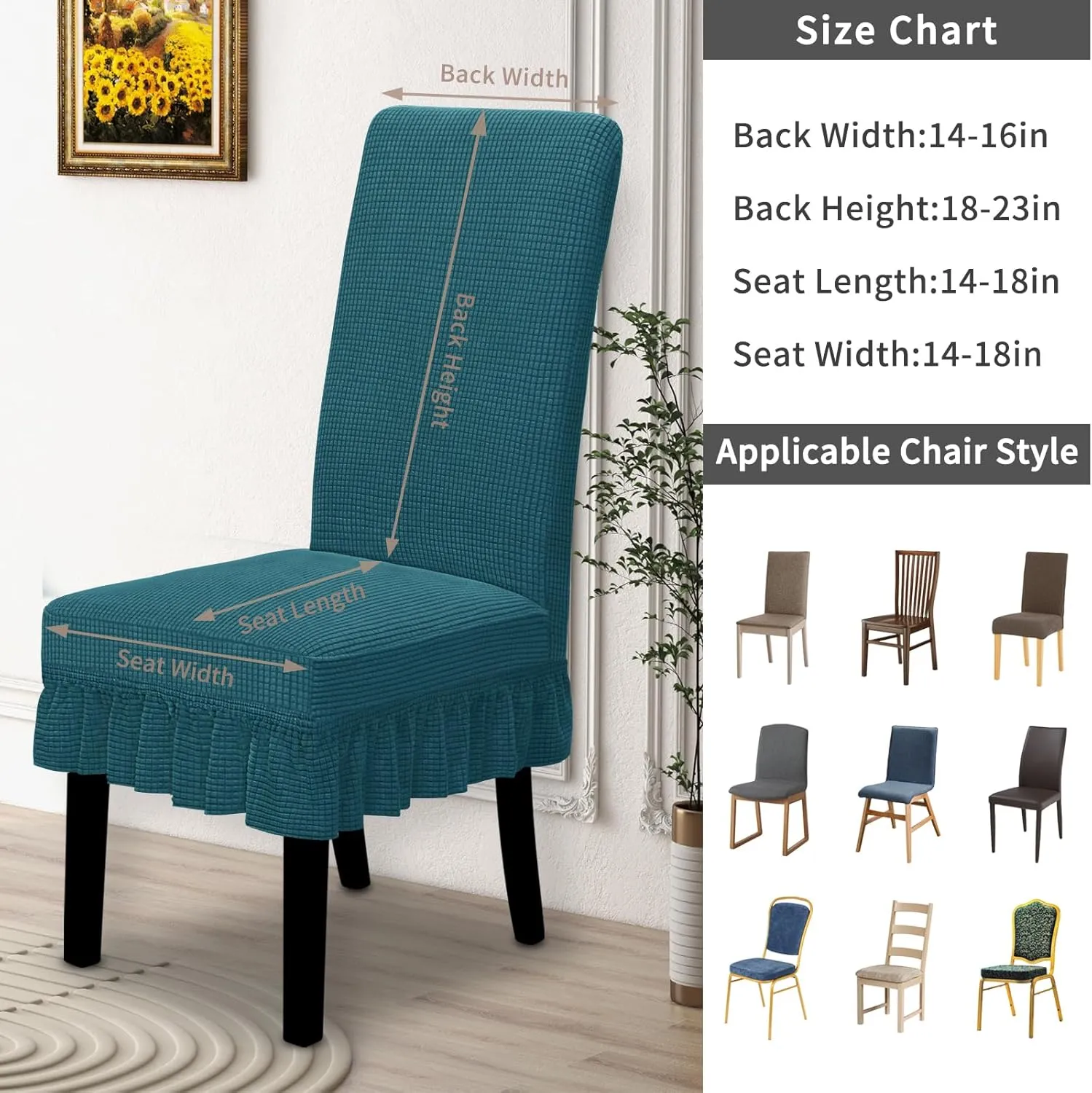 Easy-Going Dining Chair Covers Stretch Parsons Chair Slipcover with Skirt Chair Covers for Dining Room Restaurant Banquet (6 PCS, Peacock Blue)