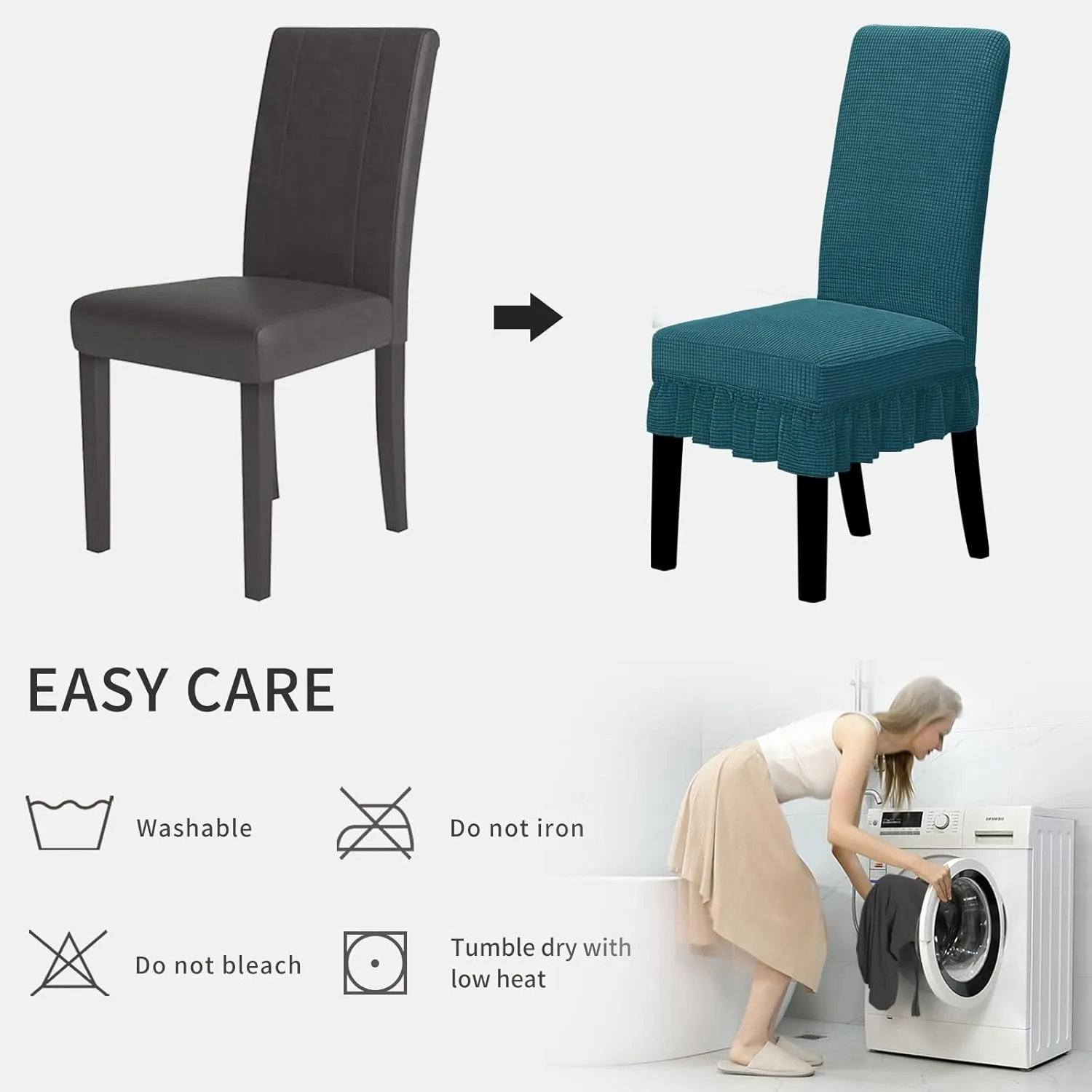 Easy-Going Dining Chair Covers Stretch Parsons Chair Slipcover with Skirt Chair Covers for Dining Room Restaurant Banquet (6 PCS, Peacock Blue)