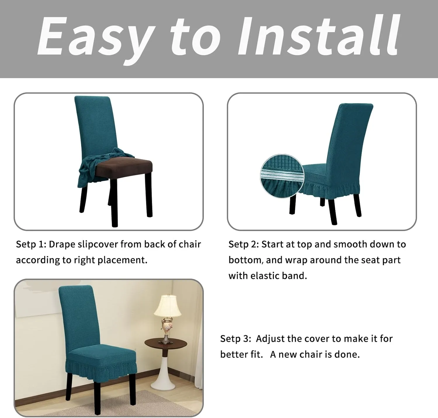 Easy-Going Dining Chair Covers Stretch Parsons Chair Slipcover with Skirt Chair Covers for Dining Room Restaurant Banquet (6 PCS, Peacock Blue)