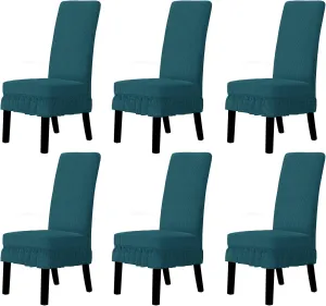Easy-Going Dining Chair Covers Stretch Parsons Chair Slipcover with Skirt Chair Covers for Dining Room Restaurant Banquet (6 PCS, Peacock Blue)