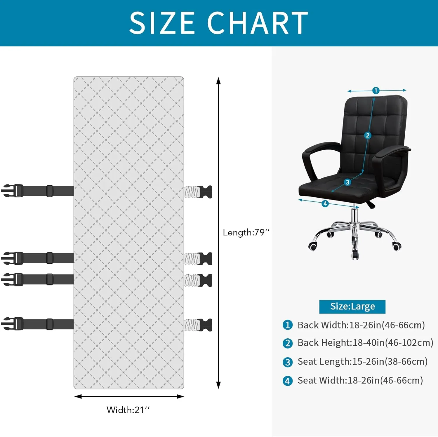 Easy-Going Quilted Microfiber Office Chair Cover with Soft Memory Foam Seat Cushion Water Resistant Desk Computer Chair Slipcover Anti-Slip Chair Protector (Large, Black)