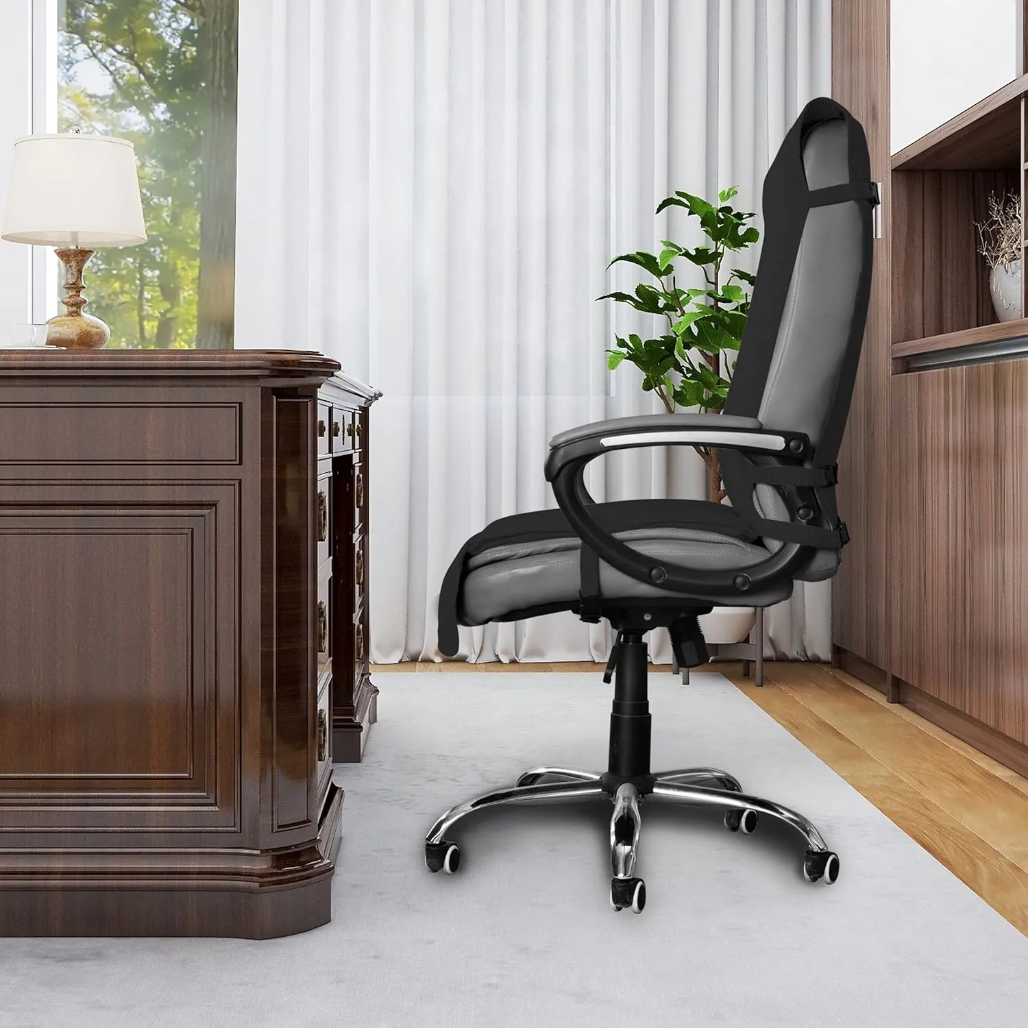 Easy-Going Quilted Microfiber Office Chair Cover with Soft Memory Foam Seat Cushion Water Resistant Desk Computer Chair Slipcover Anti-Slip Chair Protector (Large, Black)