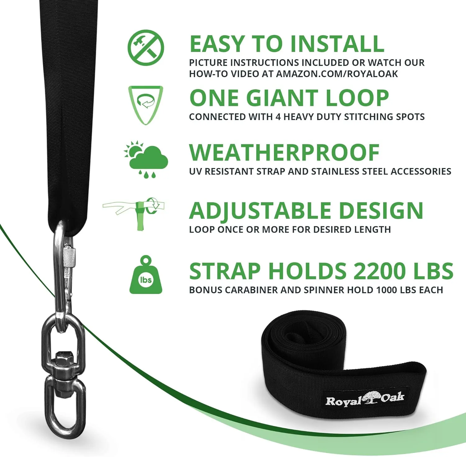EASY HANG (4FT) TREE SWING STRAP X1-Holds 2200lbs-Heavy Duty Carabiners - Bonus Spinner- Perfect for Tire and Saucer Swings -100% Waterproof-Easy Picture Instructions - Carry Bag Included (4FT Single)