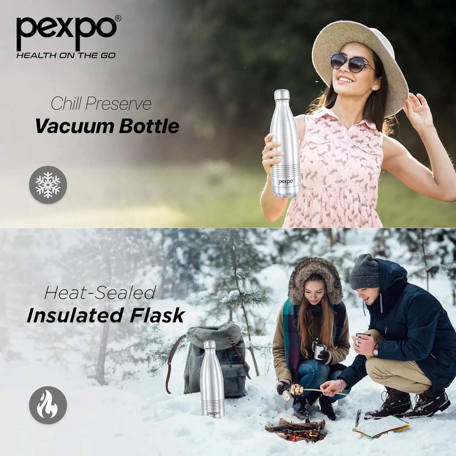 Echo DLX Hot & Cold ISI Certified Flask | 1000ml | 33 oz Stainless Steel Water Bottle Silver| Office Bottle | Workout | Travelling | Home