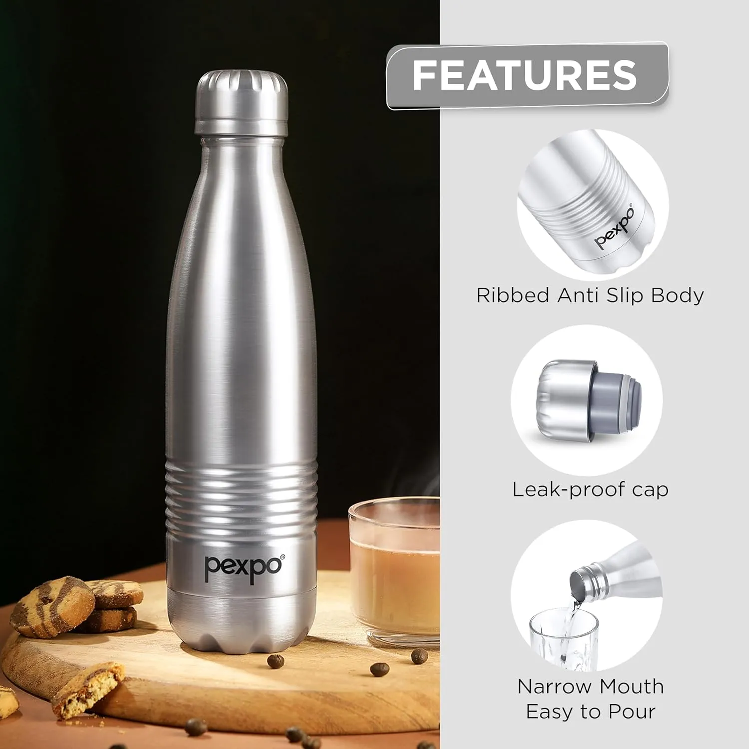 Echo DLX Hot & Cold ISI Certified Flask | 1000ml | 33 oz Stainless Steel Water Bottle Silver| Office Bottle | Workout | Travelling | Home