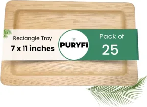 Eco-Friendly Palm Leaf Rectangle Tray 7 x 11 inches - Bamboo Style (Pack of 25), Sustainable, Decorative & Compostable Tableware (Rectangle Tray)