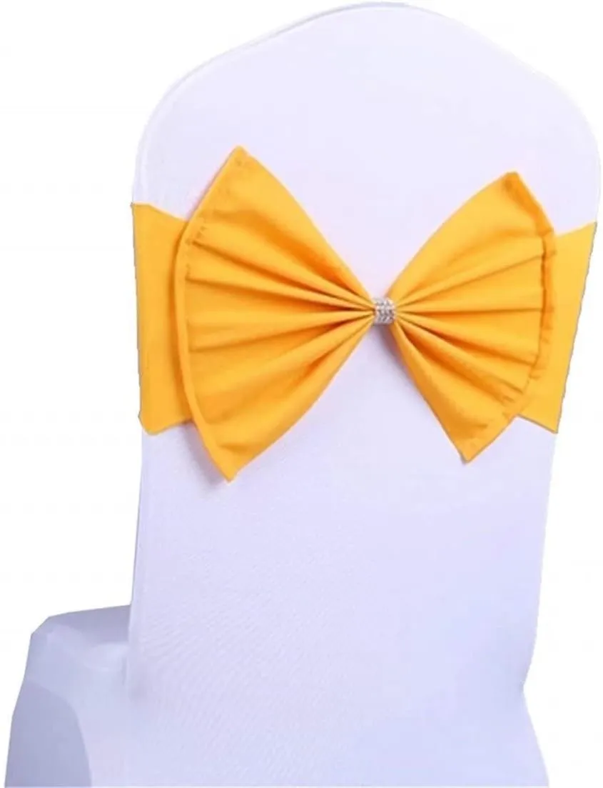 EEFZL 1/5/10/25/50 pcs Gold Wedding Chair Sashes Elastic Slider Bow Spandex Chair Cover Bands Party Chair Ribbons for Baby Shower Banquet Christmas Thanksgiving Decorations(50 Yellow)