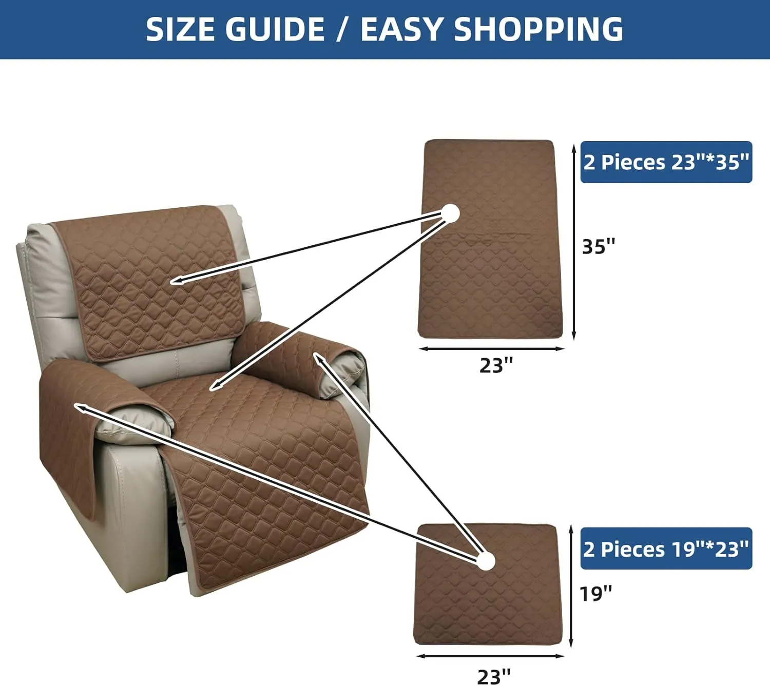 Eismodra Waterproof Recliner Chair Covers for Reclining Couch Slipcovers Seat Cushion,Anti-Slip Sofa Cover for Dogs Pets Furniture Protector Washable,Brown Set (4 Pieces)