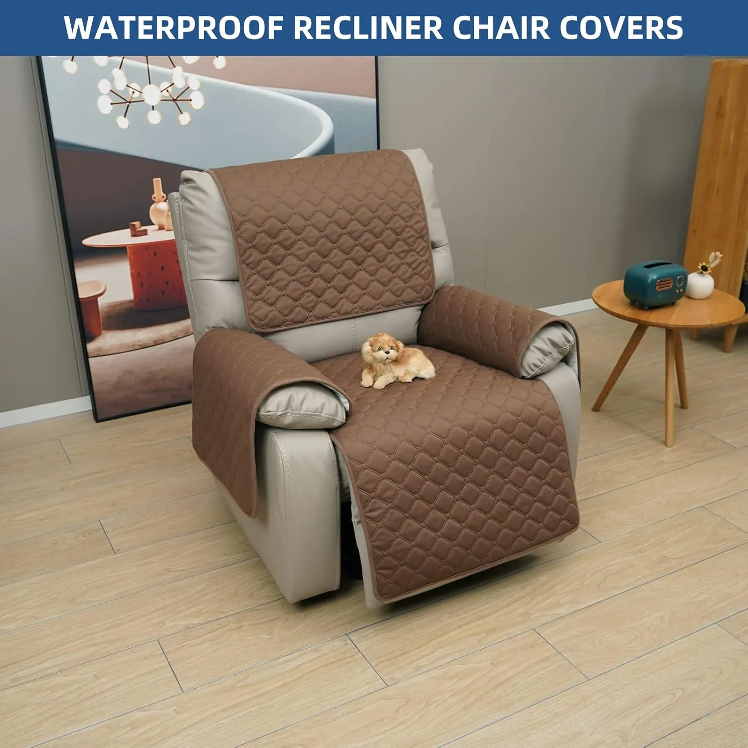 Eismodra Waterproof Recliner Chair Covers for Reclining Couch Slipcovers Seat Cushion,Anti-Slip Sofa Cover for Dogs Pets Furniture Protector Washable,Brown Set (4 Pieces)